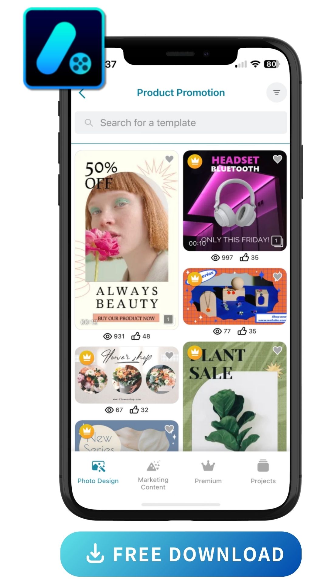 UI of Promeo with video templates